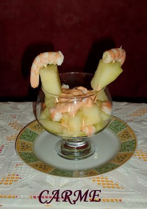 Una foto de Cóctel de melón y langostinos