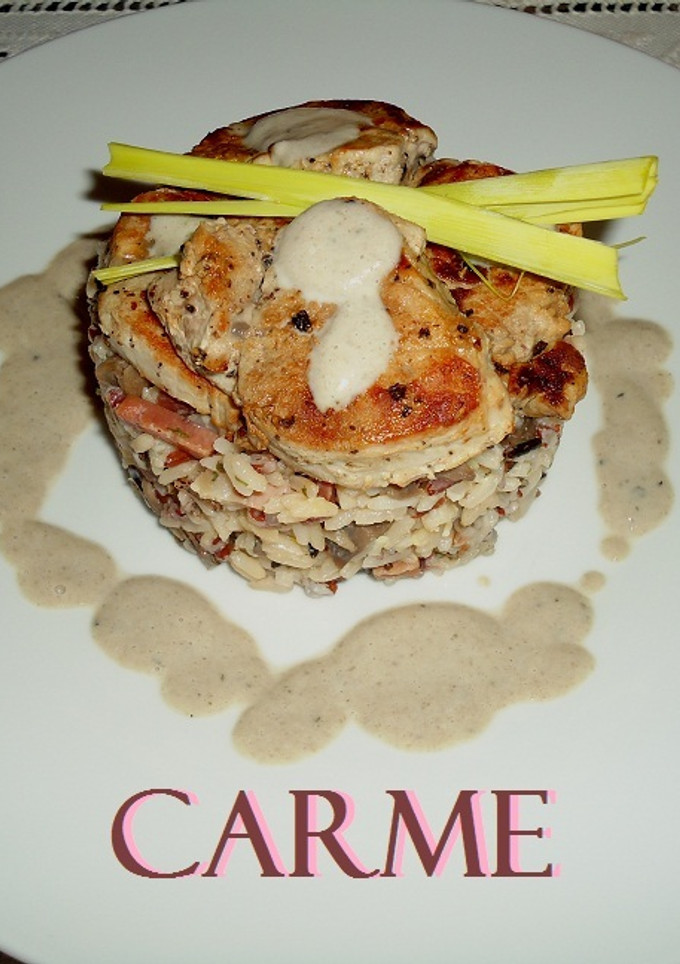 Una foto de Tartar de arroces con jamón y champiñones