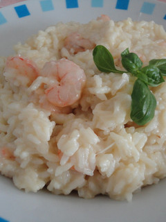 Una foto de Arroz cremoso de gambas, puerros y Arzúa-Ulloa