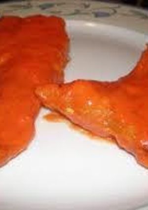 Una foto de Merluza en crema de pimientos