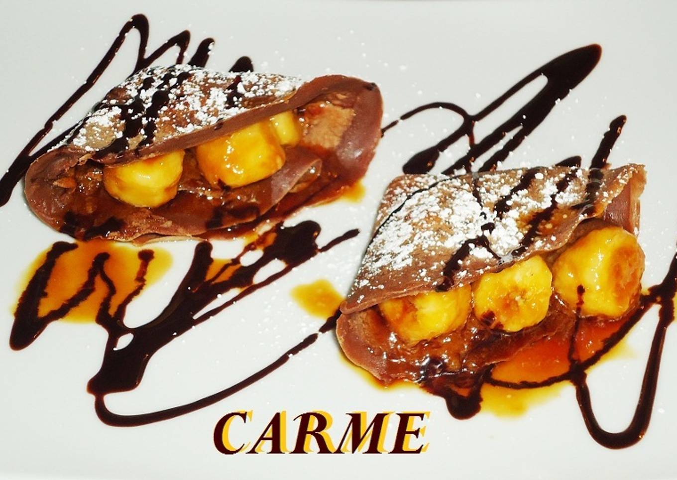 Crêpes de chocolate con plátano al caramelo<br />