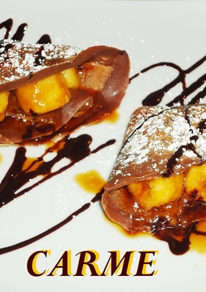Una foto de Crêpes de chocolate con plátano al caramelo