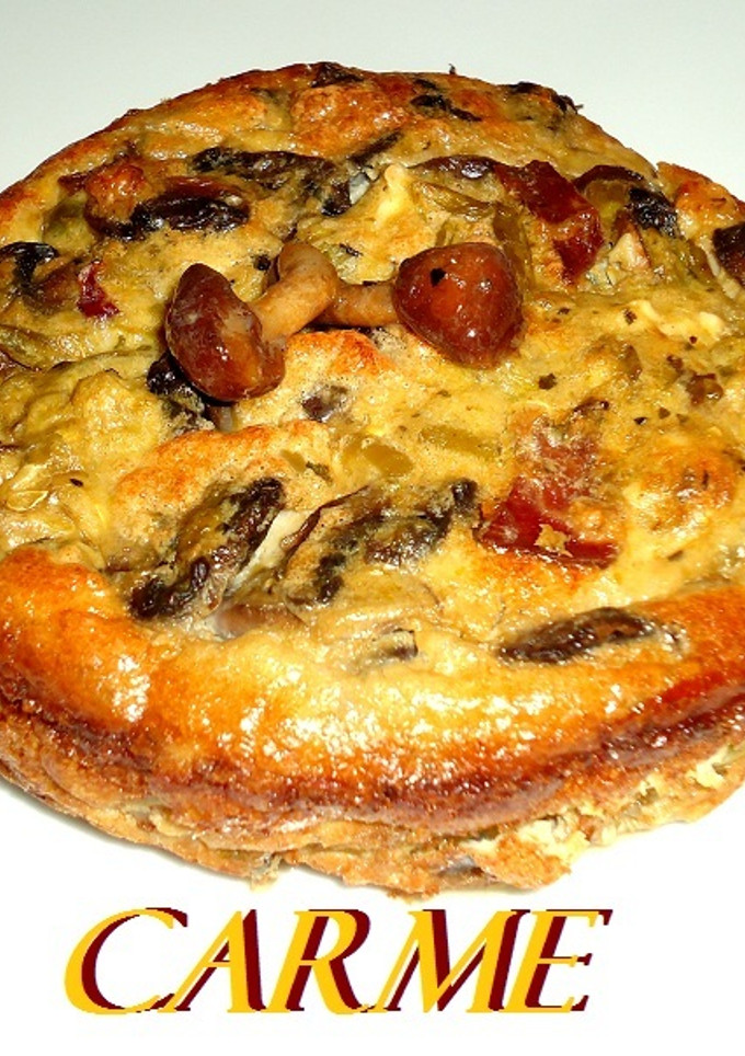 Una foto de Pastel de champiñones y calabacín con jamón