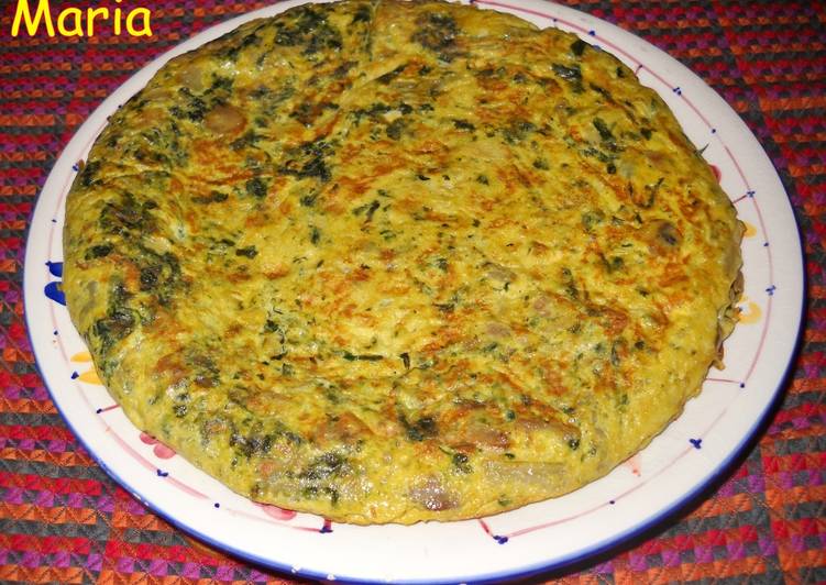 Tortilla de acelgas, champiñones y lazos de pasta