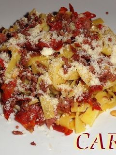 Una foto de Fetuccini con chorizo y carne picada