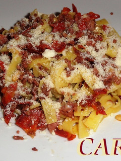Una foto de Fetuccini con chorizo y carne picada