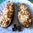 Berenjenas rellenas de arroz integral y gambas