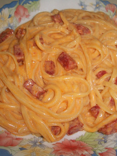 Una foto de Tallarines con chorizo y nata a la Sidra