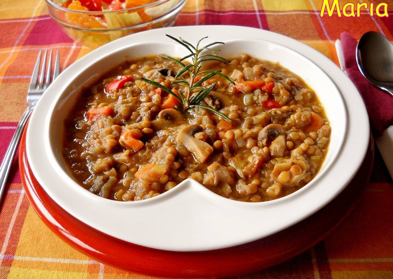Lentejas con champiñones y berenjenas<br />