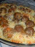 Macarrones con albóndigas al pimentón rellenas de aceitunas