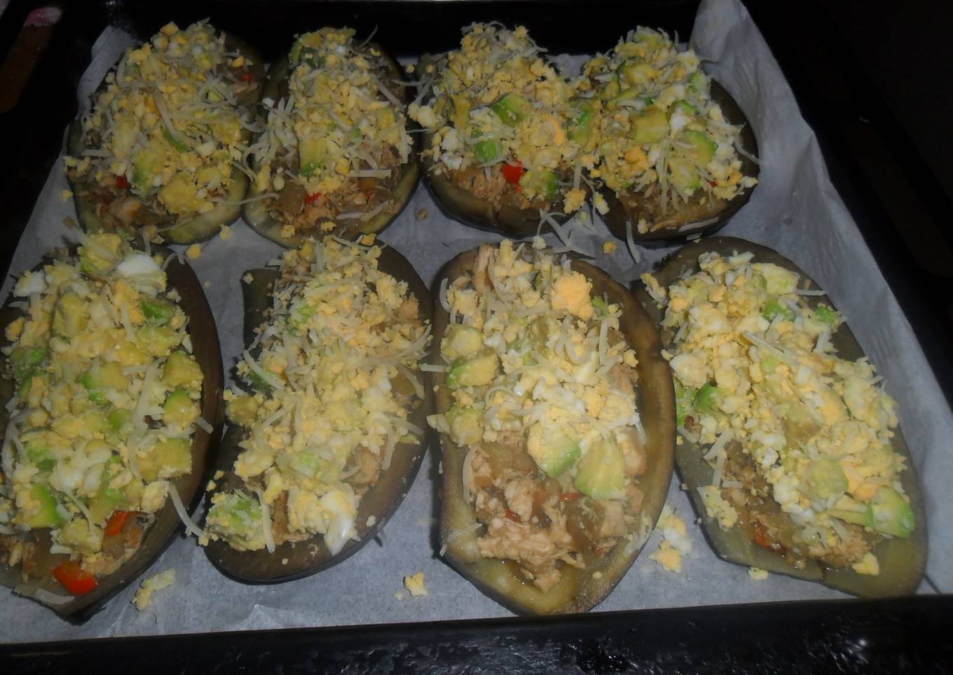 Berenjenas gratinadas rellenas de pollo <br />