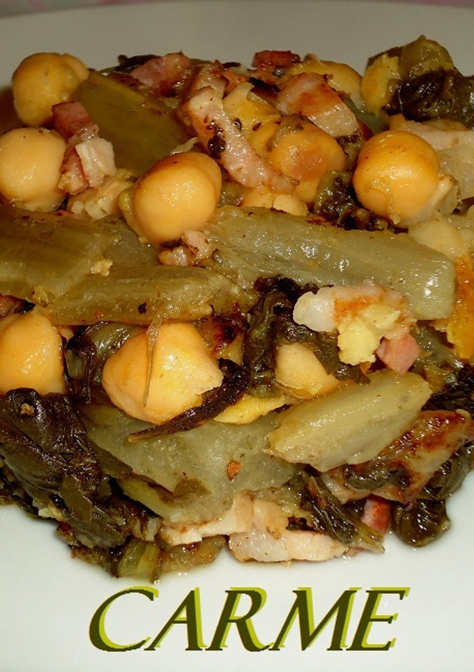 Una foto de Acelgas con garbanzos y beicon