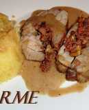 Pierna de lechazo rellena y puré de manzana