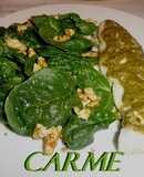 Tintorera al pesto con ensalada de espinacas, nueces y miel