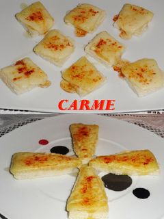 Una foto de Canapés de queso gratinado con pimentón y miel