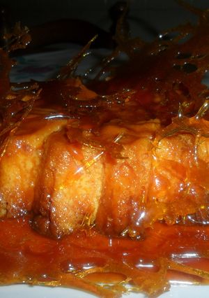 Una foto de Flan de manzana con rejilla de caramelo