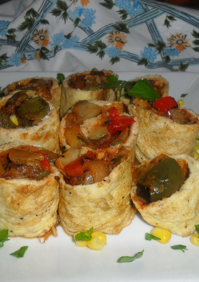 Una foto de Caracolas rellenas de pisto de verduras