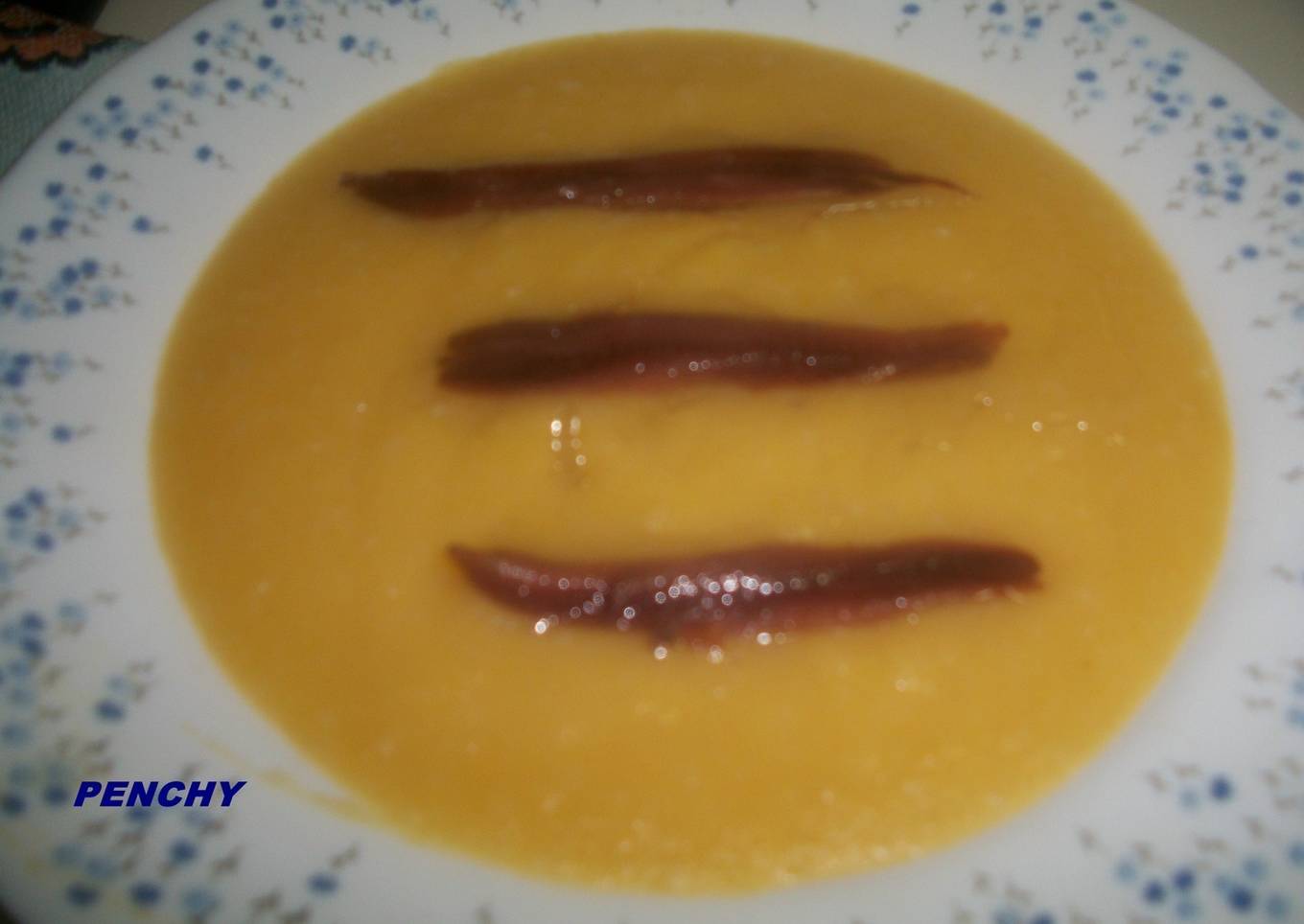 Crema de calabaza con anchoas<br />