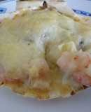 Conchas de mejillones y gambas gratinadas