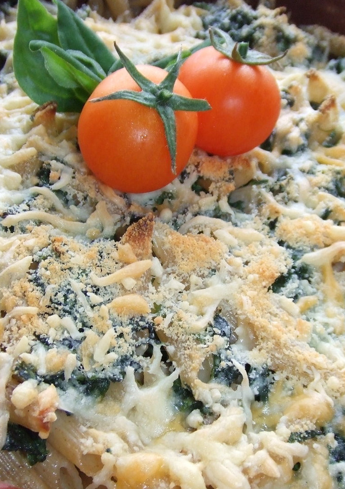 Una foto de Pasta seca gratinada con espinacas