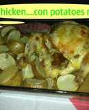 Pollo asado con patatas al limón y romero