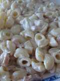 Macarrones a la crema de queso y puerro