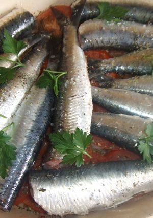 Una foto de Sardinas horneadas con tomate y cebolla