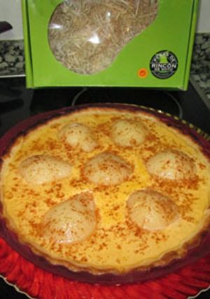 Una foto de Tarta de peras con flan potax