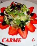 Carpaccio de fresones con bacalao