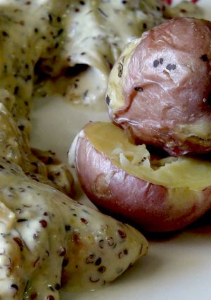 Una foto de Solomillos de pollo a la mostaza antigua