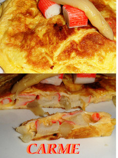 Una foto de Tortilla de espárragos y surimi