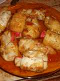 Rollitos de pechuga de pollo rellena de surimi de cangrejo