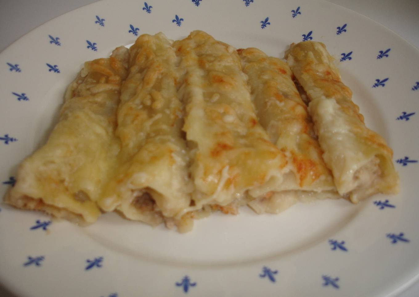 Canelones de pollo, magro y setas<br />
