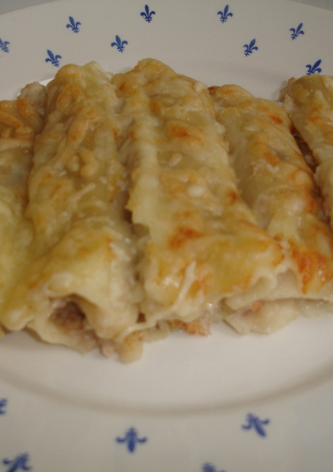 Una foto de Canelones de pollo, magro y setas