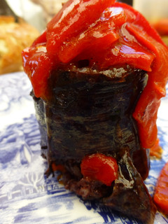 Una foto de Pincho de morcilla a la brasa con pimientos