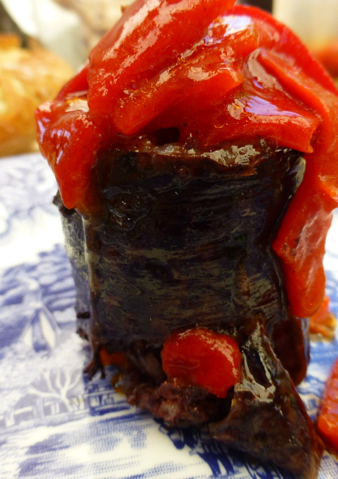 Una foto de Pincho de morcilla a la brasa con pimientos
