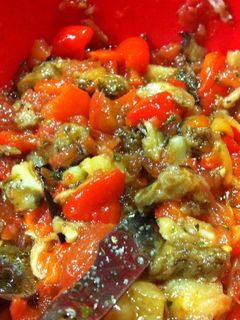 Una foto de Ensalada de pimientos y berenjena