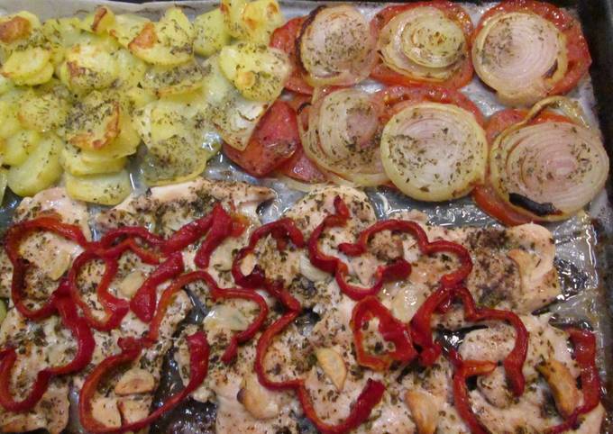 pollo al horno con patatas verduras Receta de Gabriela Diez- Cookpad
