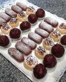 Panellets de chocolate, vainilla y coco bañado en chocolate