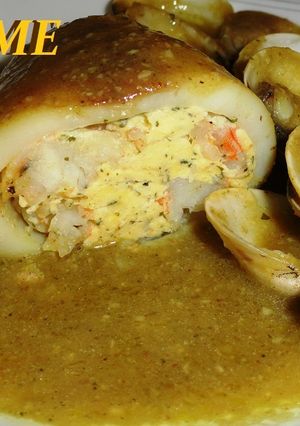 Una foto de Calamares rellenos de revuelto de langostinos