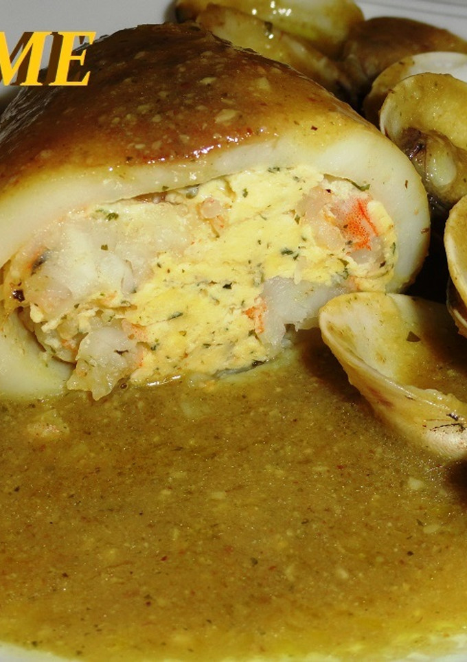 Una foto de Calamares rellenos de revuelto de langostinos