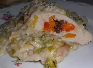 Una foto de Pechugas rellenas con salsa de verdeo