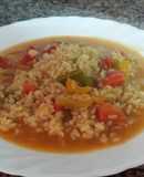 Arroz integral caldoso con verduras multicolor