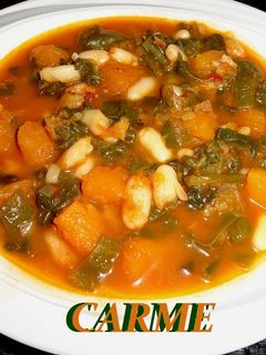 Una foto de Potaje de calabaza y acelgas con alubias