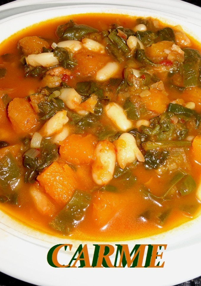 Una foto de Potaje de calabaza y acelgas con alubias