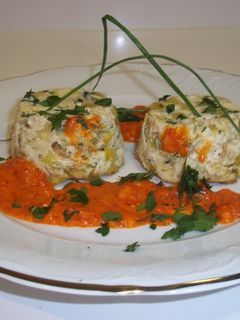 Una foto de Flanes de puerro con salsa pimientos del piquillo