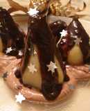 Peras con quark y salsa de chocolate