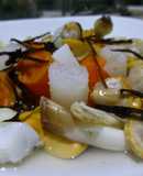 Sepia con berberechos, mejillones y navajas con fondo marino