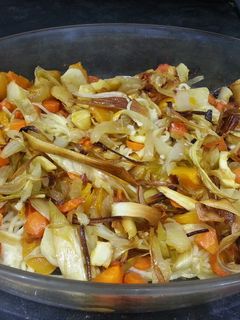 Una foto de Verduras asadas con espaguetis sin gluten