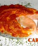 Salmón asado al romesco